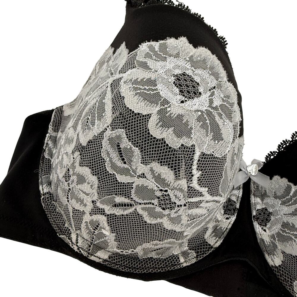 Victoria's Secret Body By Victoria Lined Demi Black & White Lace Bra Size 38DD - Picture 2 of 6